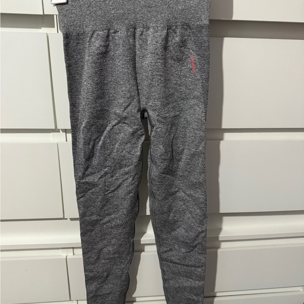 Gymshark Grey Leggings with Pink Logo
